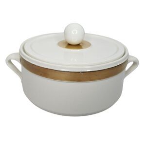 Vintage Ernest Sohn Creations MCM Lidded Casserole Dish Ball Top Gold Trim
